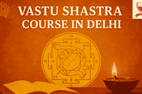 A student learning Vastu Shastra with ancient Indian architectural diagrams and compass directions in a classroom setting in Delhi.