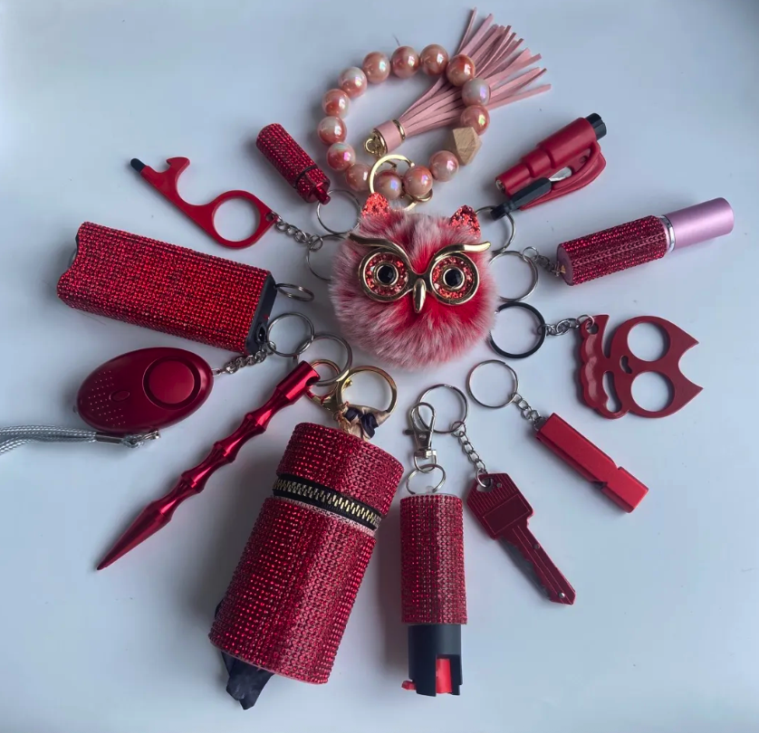 A woman holding a women self defense keychain, symbolizing empowerment and personal safety in an unpredictable world.