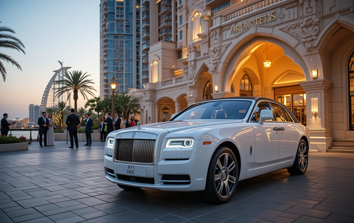 RR is being Parked in parking lot in dubai you can get the best private tours in dubai by skye car rental