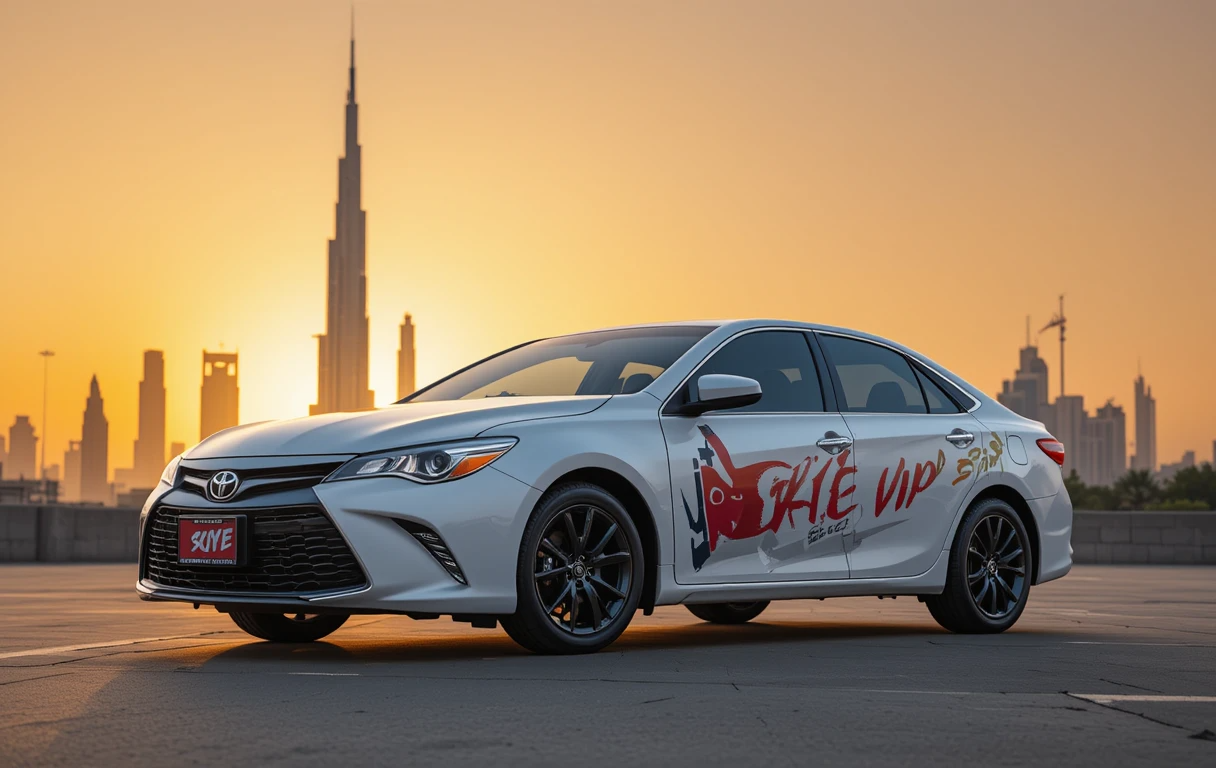 Luxury car driving through Dubai with skyline view – Affordable Car Rental Dubai