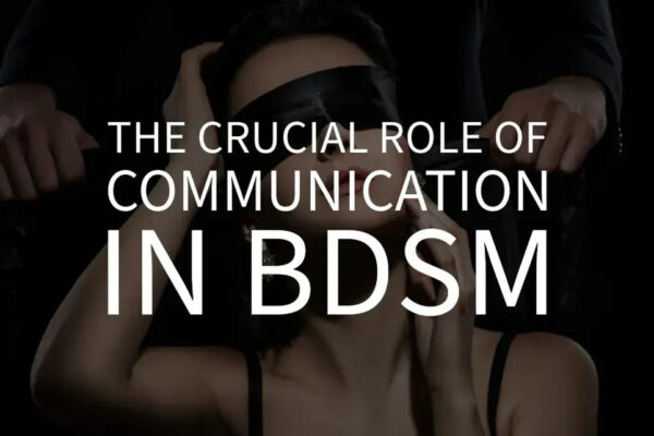 The Role of BDSM Gear in Communication and Trust Blindfolded woman with BDSM gear highlighting the importance of trust and communication in BDSM relationships.