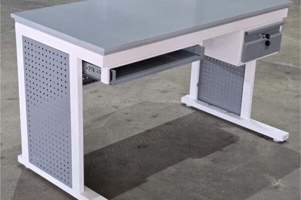 Modern steel computer table with drawer and keyboard tray – best computer table price in Pakistan for office and home use.