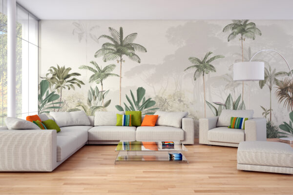 Tropical Trees White Tone Mural Wallpaper